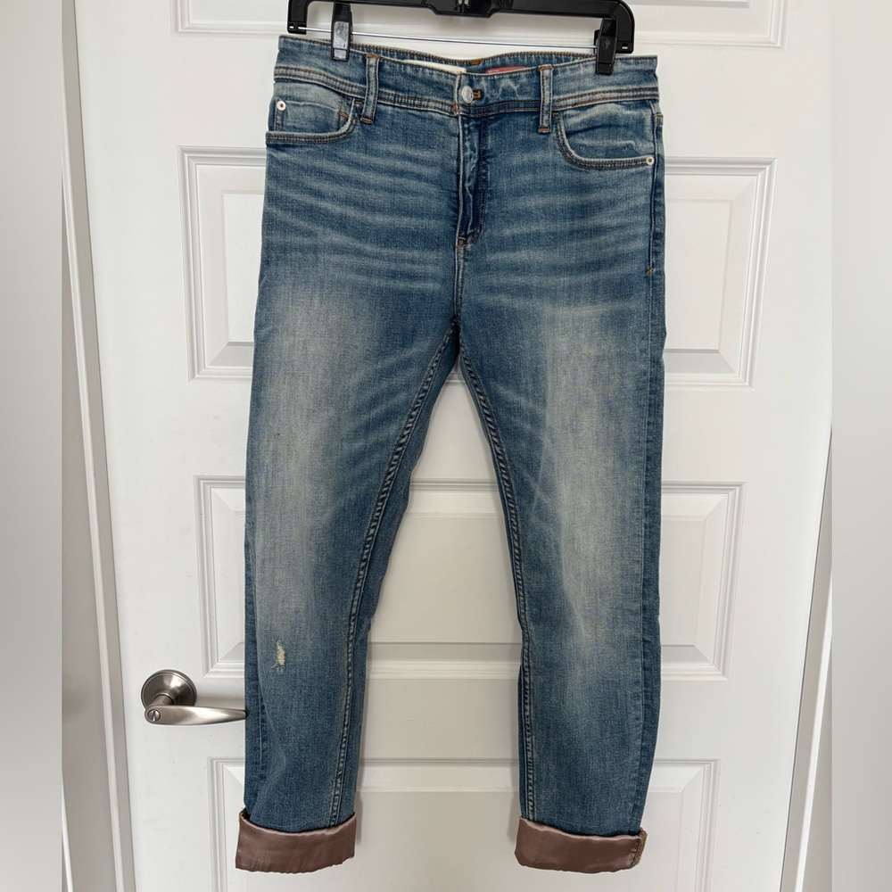 Pilcro by Anthropologie high-rise slim-straight jeans with pink satin cuffs